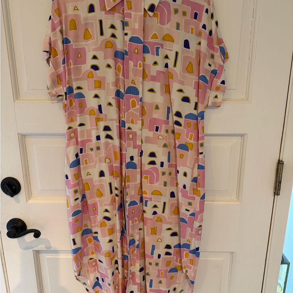 CROSBY by Mollie Burch Pink and Blue Geometric Linen Dress - Picture 2 of 3